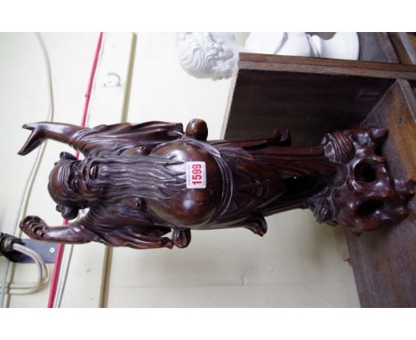 A Japanese carved wood figural lamp base, 52.5cm high.