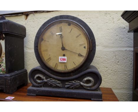 A 19th century ebonized mantel clock, with fusee movement, 35cm high. Condition Report: Has NO pendulum.