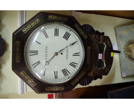 A Victorian rosewood and brass octagonal drop dial fusee wall clock, the 12in painted circular dial inscribed 'Wm Potts, Puds