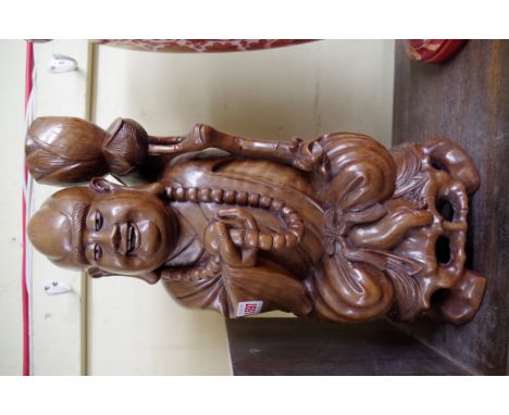 A Japanese carved wood figural lamp base, 41cm high. 