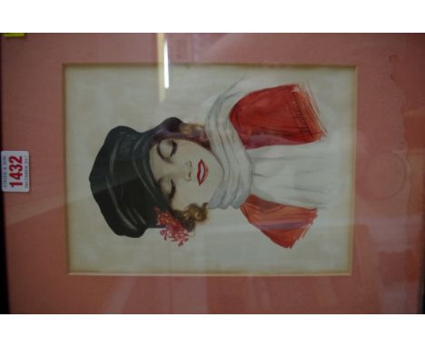 English School, circa 1920s/30s, head and shoulders portrait of a lady, indistinctly signed, watercolour, 22 x 16cm.