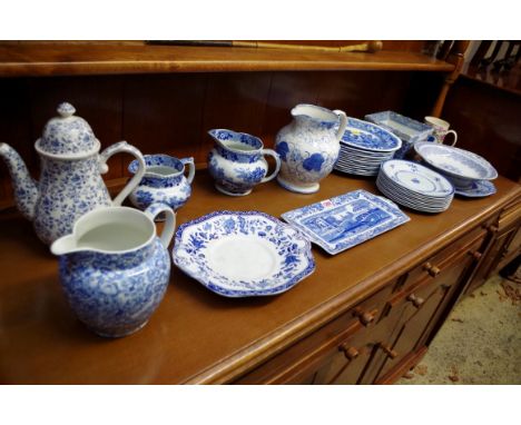 A mixed quantity of blue and white pottery. 