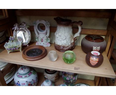 A mixed lot of English and Continental pottery and porcelain. (two shelves)