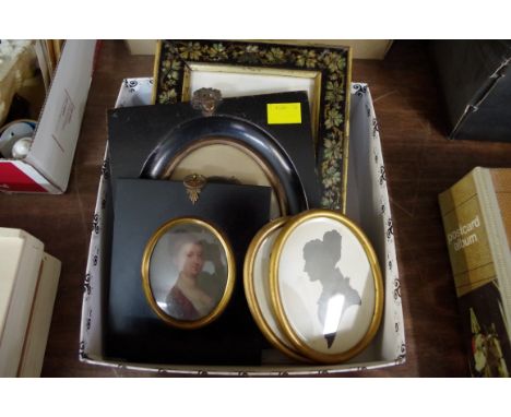 A Georgian portrait miniature of a lady, 7.8 x 6.5 oval; together with a pair of silhouettes; another silhouette and anther s