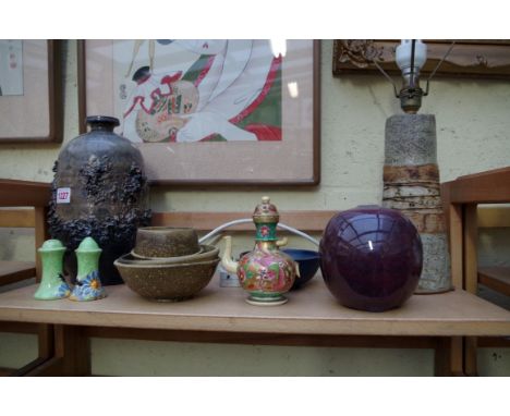 A mixed lot of ceramics, to include a studio pottery lamp base.