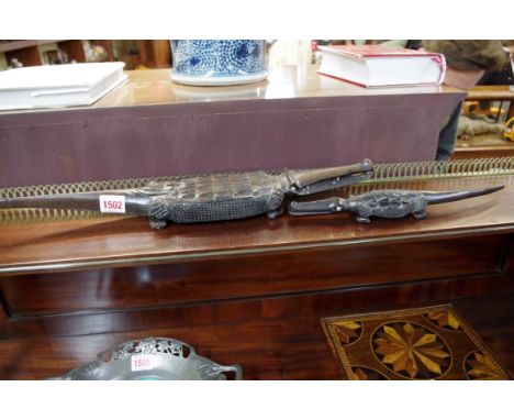 Ethnographica: two West African carved hardwood crocodiles, largest 54cm long.  