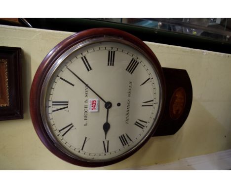 A 19th century mahogany and inlaid drop dial wall clock, 12in painted circular dial inscribed 'L Reich & Son, Tunbridge Wells