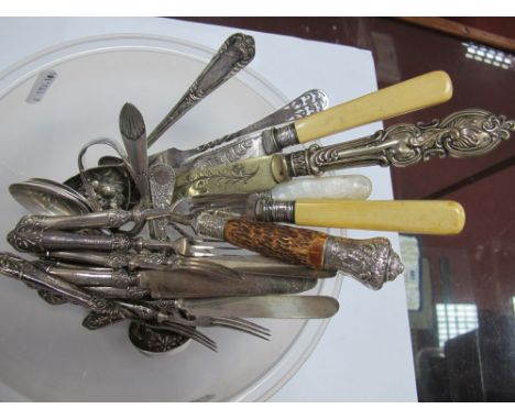 A Decorative Set of Six Hallmarked Silver Handled Knives and Forks, a hallmarked silver Kings Pattern spoon, further spoons, 