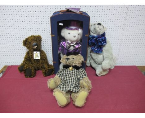 Four Modern Teddy Bears, by K. M. Bears, C and M's Bear Hugs and other including Bear Hugs Silver Bear No. 1 of 1, K. M. Bear