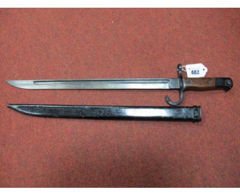 A Military Bayonet, with arrow through 'M' stamp, and sheath, 52.5cm overall length.