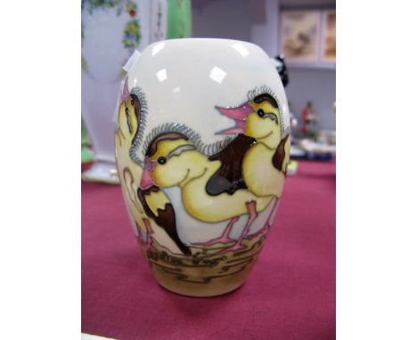 A Moorcroft Pottery Vase, in the Spring Duckling design by Kerry Goodwin, numbered edition 144, shape 102/6, impressed and pa