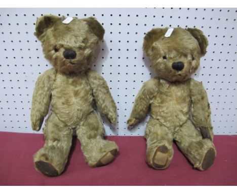 Two Mid XX Century Jointed Chad Valley Teddy Bears, 36cm tall, well loved.