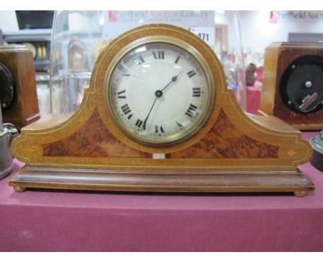 An Early XX Century Mahogany and Walnut Dome Cased Mantel Clock, with Buren movement, black Roman numerals to silvered dial, 