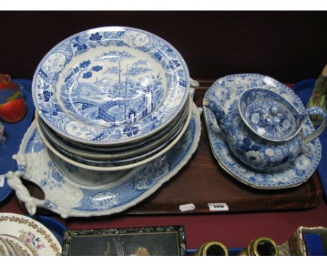 A Pair of 'City of Bennares' Meat Plates, teapot, Spode, Wedgwood and other blue and white pottery:- One Tray
