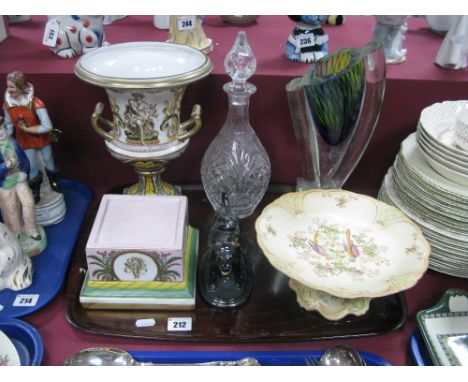 A Campana Urn, decanter, cow creamer, Ducal comport, vase, etc:- One Tray