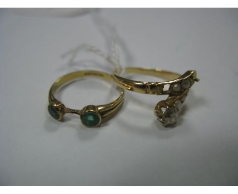 An 18ct Gold Two Stone Ring, circular collet set; together with another ring (stones missing). (2) 