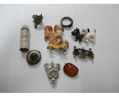 Lead Dog Brooches, XIX Century ring, novelty marcasite turtle ring, enamel brooch, etc.