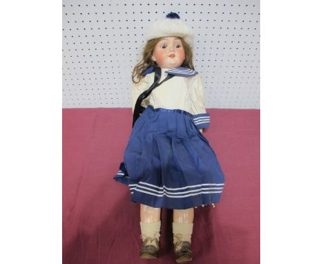 An Early XX Century Bisque Headed Doll by Max Handwerck of Germany, head stamped 283/285. Sleepy eyes (shut), open mouth with