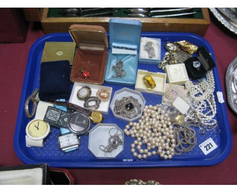 Assorted Costume Jewellery, including cluster dress ring, imitation and fresh water pearls, wristwatches, brooches, pendants 