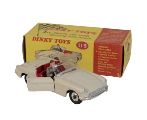 DINKY TOYS M.G.B. SPORTS CAR (113) light grey with red interior, near mint with very good box