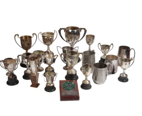 BOURNEMOUTH RALLY 1966 TROPHY FOR BEST NAVIGATOR and a large number of other metalware trophies and cups, including a pewter 