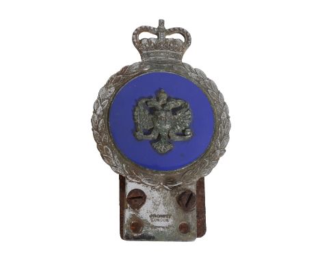 QUEENS DRAGOON GUARDS OFFICERS CAR BADGE post coronation, with blue enamel base