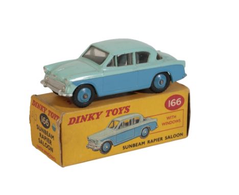 DINKY TOYS SUNBEAM RAPIER SALOON (166) in two-tone blue and light blue, near mint with OK box