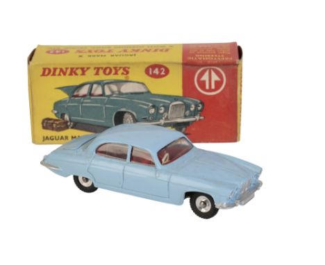 DINKY TOYS JAGUAR MARK X (142) in light blue with red interior, near mint (but missing luggage) and good box