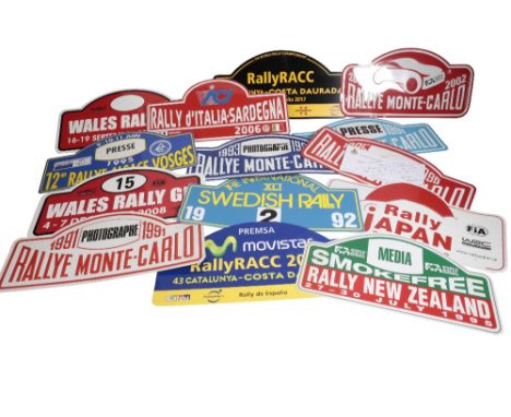 LARGE COLLECTION OF RALLYING PLATES FROM ACROSS THE GLOBE some card, som enamel, including plates from events such as 'Rallye