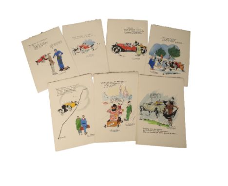 HAZARDS de la ROUTE' - HUMOROUS STORYBOARD PRINTS c1920s A good group of thirteen French pochoir hand-coloured lithograph pri