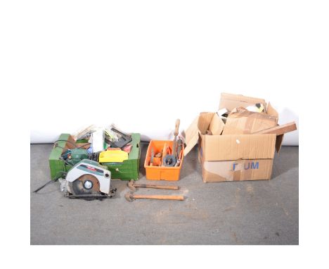 Three boxes of hand and electrical tools