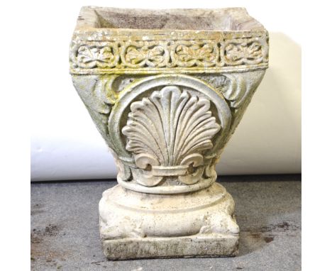 Square tapering garden planter, Anthemion bowl, 50cm.