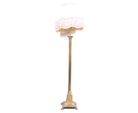 Brass Corinthian column standard lamp, with shade, 167cm.