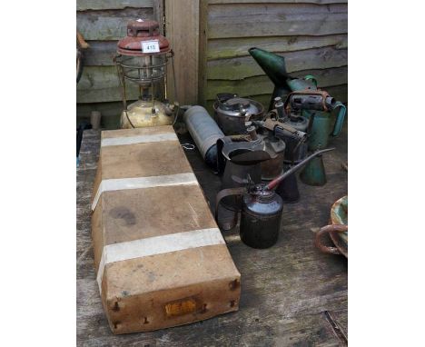 Hurricane lamp, blow torches and oil cans etc