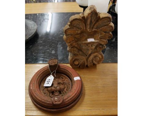 Old and heavy lion door knocker & terracotta bracket