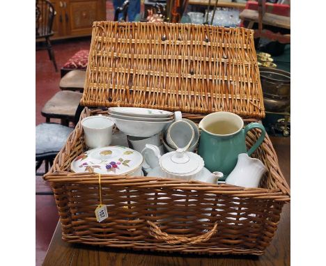 Wicker basket & contents to include Royal Worcester