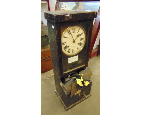 An oak cased oak time recording clock; Time Recorder Co. 149, Farringdon Road, London, E.C. 