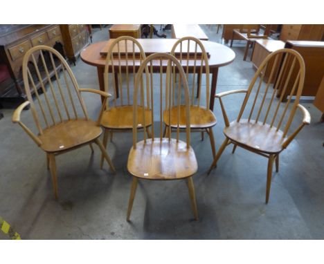A set of five Ercol Blonde elm and beech Quaker chairs 