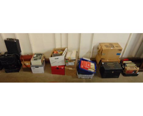 A large collection of vintage radios, tape recorders, projectors, etc. 