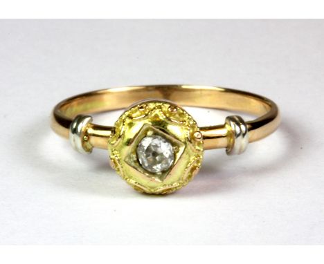 A Russian 14ct yellow gold (stamped 583) diamond set ring, (O).