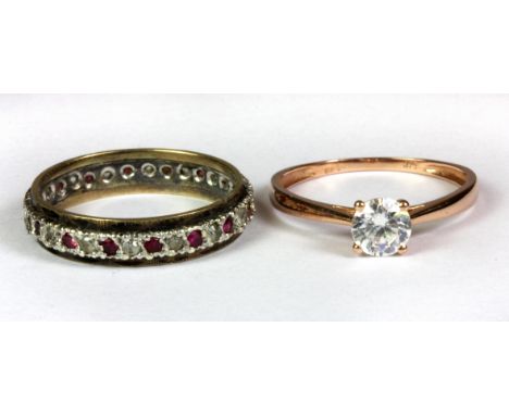 Two 9ct gold stone set rings, (L.5).