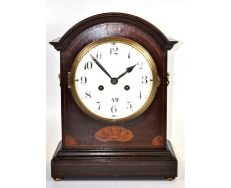 An early 20th century inlaid mahogany chiming bracket clock, H. 45cm.