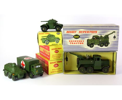 Dinky Toys, four boxed military vehicles, No 626, 661, 670 & 676.