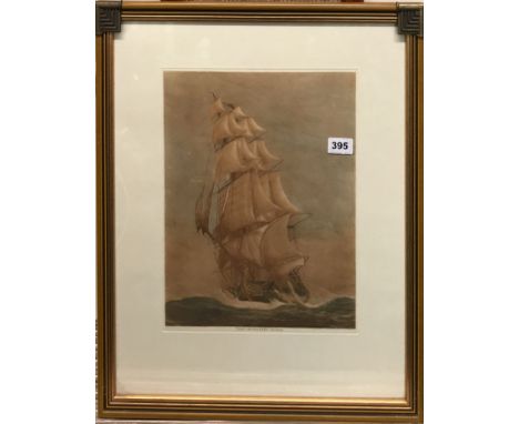 A gilt framed lithograph of "Old Ironsides in Chase", published 1929 after Harold Wyllie, 50 x 55cm.