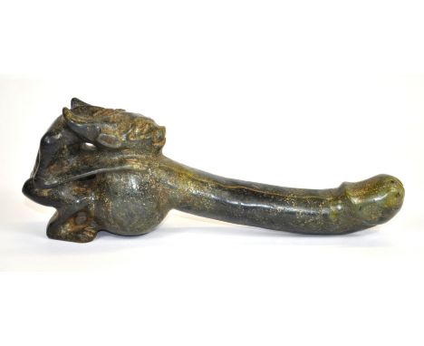 A Chinese erotic carved jade item, L. 25cm.