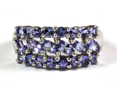 A 9ct white gold tanzanite set ring, (R.5).