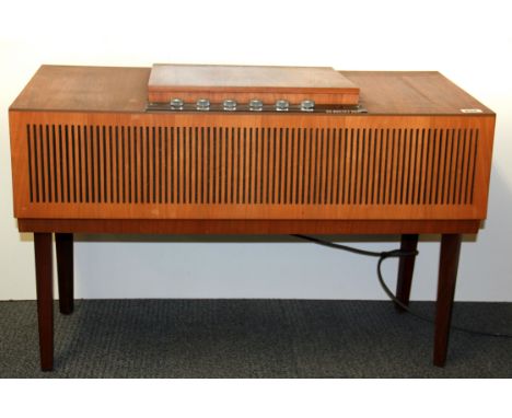 A 1970's teak cased HMV stereogram with Garrard turntable, W. 92cm.