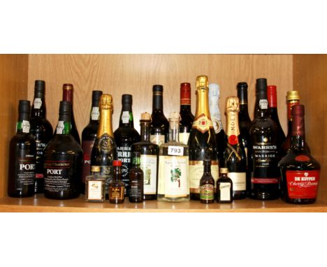 A quantity of bottles of port, brandy, champagne, etc.