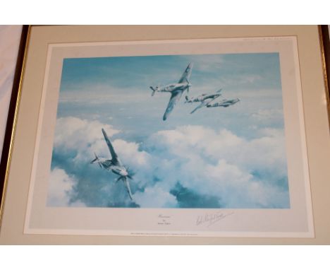 A coloured aircraft print "Hurricane" after Robert Taylor signed by Wing Commander RR Stanford-Tuck, framed and glazed