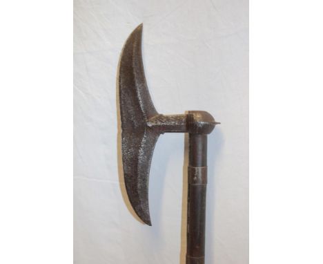 A 19th century Indo-Persian fighting axe with 11" steel blade and wooden shaft